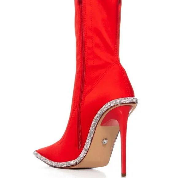 AZALEA WANG "" A THIN LINE " RED  RHINESTONE TRIM BOOTIE ( BRAND NEW !!!!!!!! - Picture 3 of 7